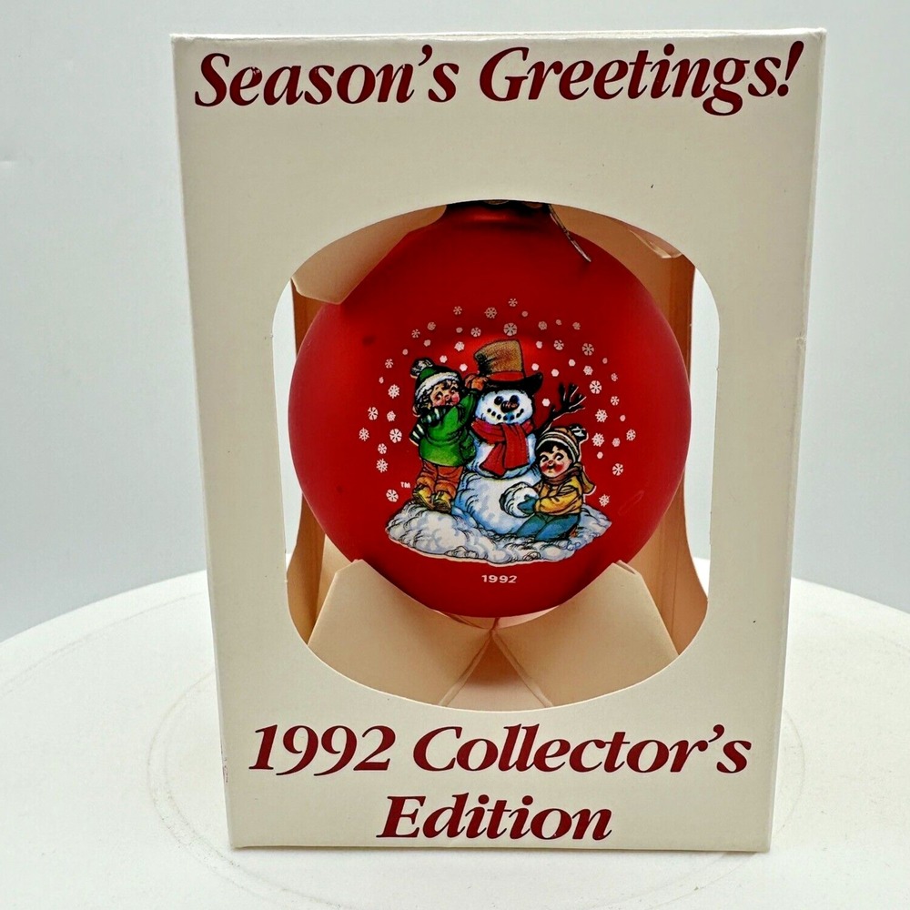 Campbell Kids Christmas Snowman Red Glass Ball Ornament 1992 Collector's Edition